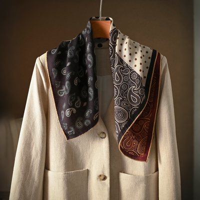 黑色真丝羊毛丝巾女款2025新款轻奢系脖高级感护颈羊绒围脖老钱风