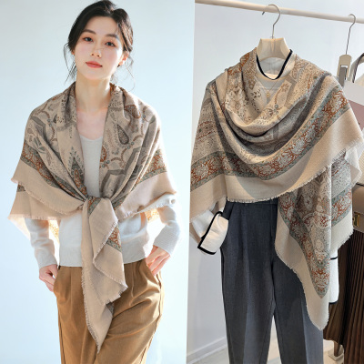 真丝羊毛丝巾女2025新款秋季冬旗袍大披肩外搭高级感围巾薄款秋天