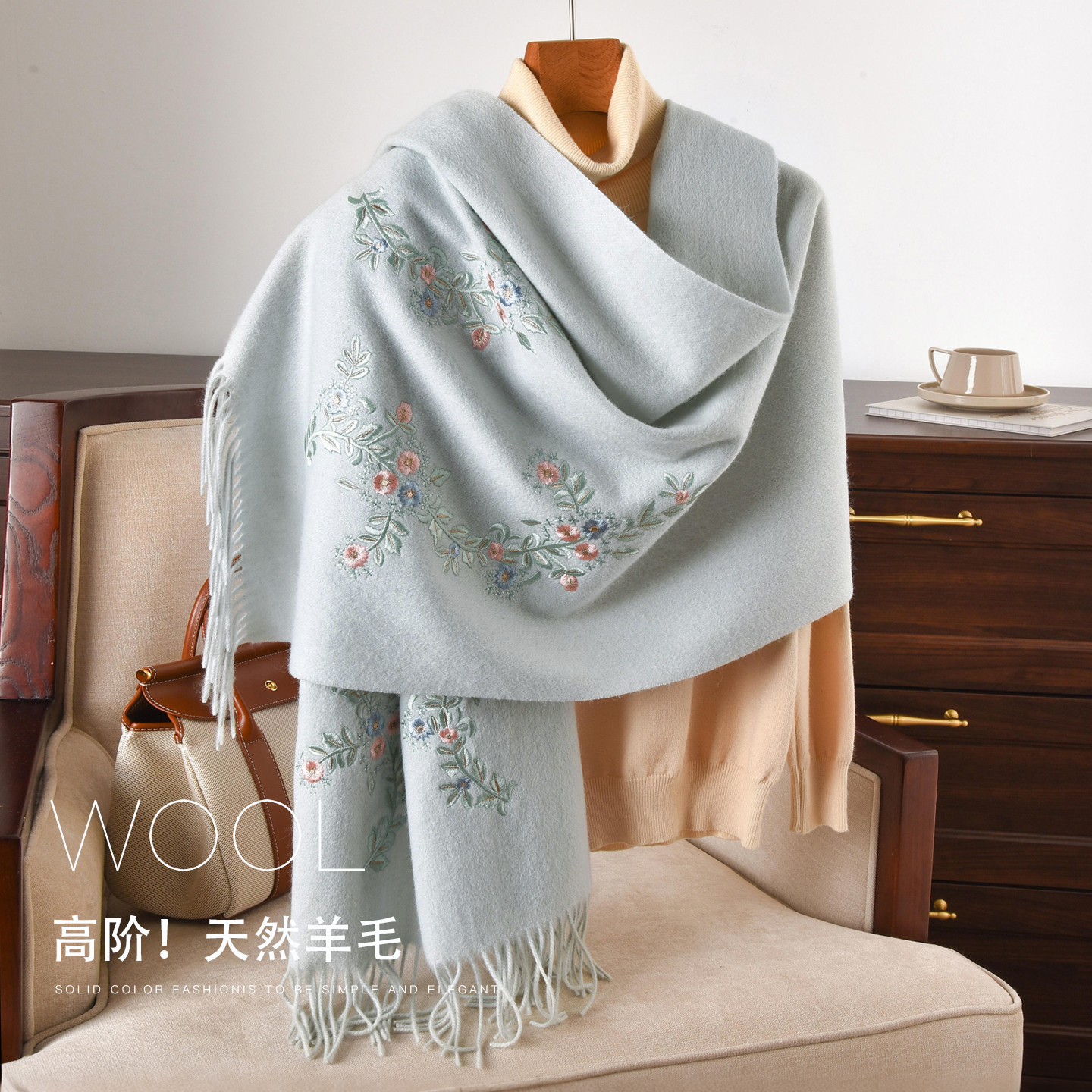 羊毛大披肩外搭旗袍羊绒围巾送妈妈婆婆老年人生日礼物新中式披风