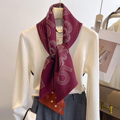 安哥拉红色真丝羊毛围巾女款2025新款轻奢高级感羊绒小丝巾长条薄