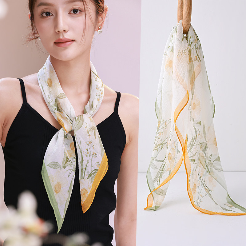 真丝丝巾女系脖子高级感护颈围巾纱巾小方巾夏季薄款防晒围脖夏天图片
