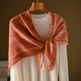 橙红色纯羊毛围巾女士秋冬季丝巾大方巾100羊绒小披肩高级感高端
