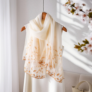 真丝丝巾女士薄款秋冬季纱巾围巾妈妈披肩高级感黄色杭州丝绸高端