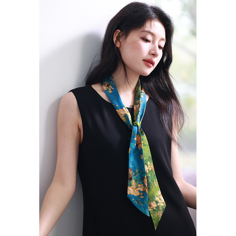 小长条丝巾女飘带高级感真丝围巾夏季薄款装饰领带夏天护颈遮脖子