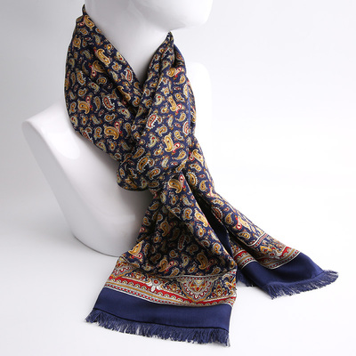 真丝丝巾男士真丝围巾拉绒围脖男款西装男式杭州丝绸高端秋冬季厚