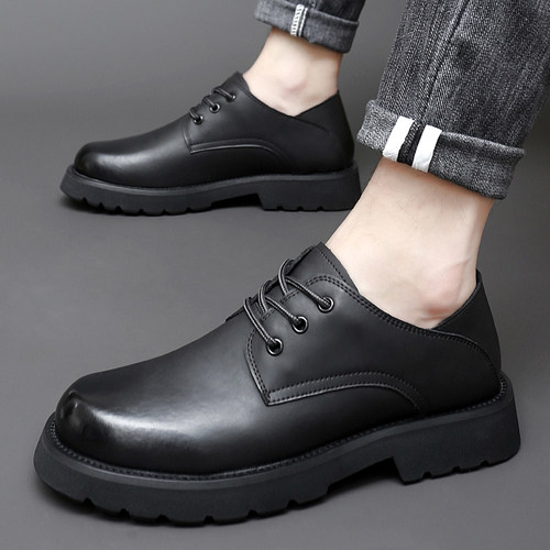 春季英伦真皮厚底透气德比男鞋