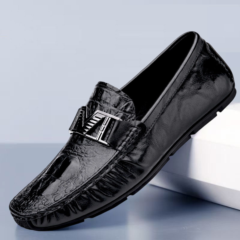 2026春季真皮鳄鱼纹豆豆鞋男休闲皮鞋一脚蹬懒人乐福鞋透气驾车鞋,流行男鞋,乐福鞋（豆豆鞋）,淘宝优惠券,粉丝福利购,淘宝优惠卷