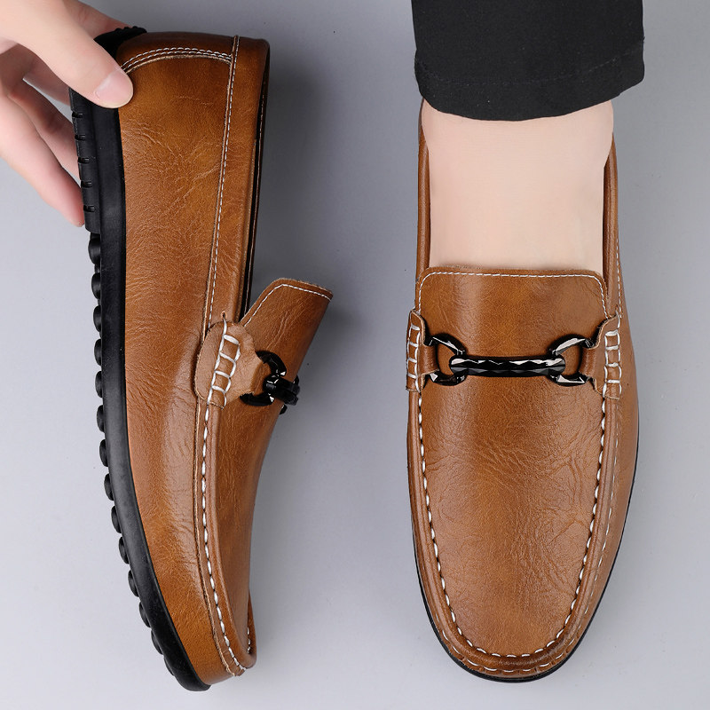 2026年休闲风真皮豆豆鞋男透气软底一脚蹬乐福鞋大码小码百搭皮鞋,流行男鞋,乐福鞋（豆豆鞋）,淘宝优惠券,粉丝福利购,淘宝优惠卷