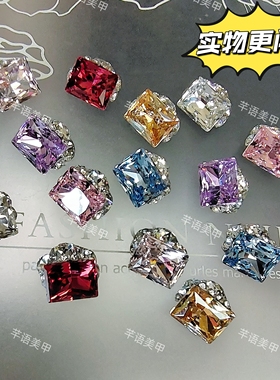 高货华子切无底托美甲成品堆钻冰花长方玻璃钻爆闪指甲装饰品