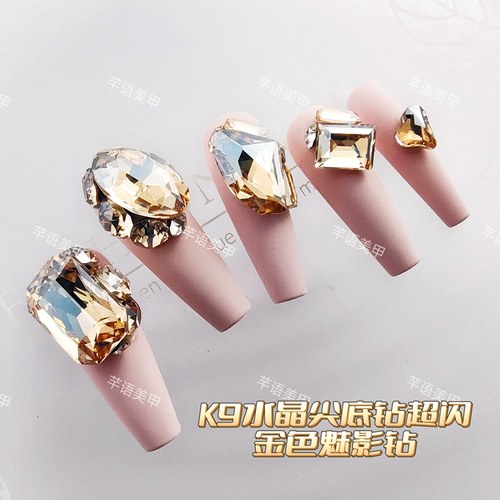新款美甲钻饰品金色魅影尖底钻歪桃心水滴K9异形钻diy穿戴甲配件
