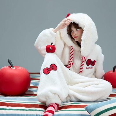 可爱邦尼兔珊瑚绒睡衣睡袍女秋冬季可外穿新款加厚毛绒连体家居服
