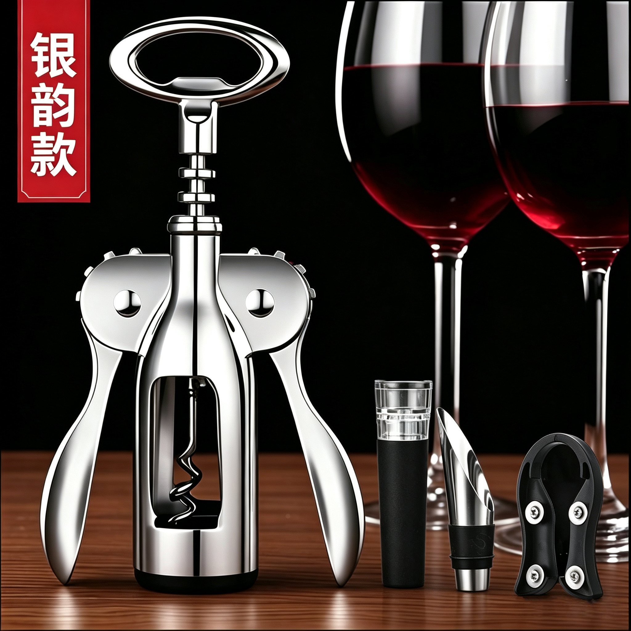 红酒开瓶器家用葡萄酒啤酒香槟手动起酒器高档不锈钢色倒酒器套装