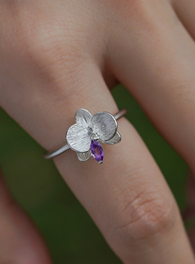 阿林的饰界原创蝴蝶蓝戒指紫水晶开口调节