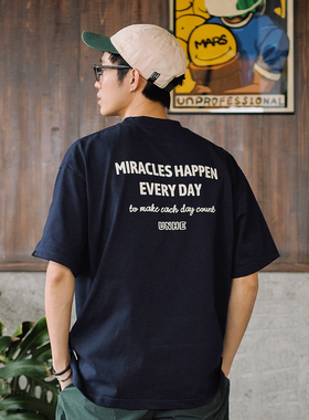 UNDIHARE 23SS日系休闲MIRACLES主题印花重磅短袖宽松潮流T恤圆领