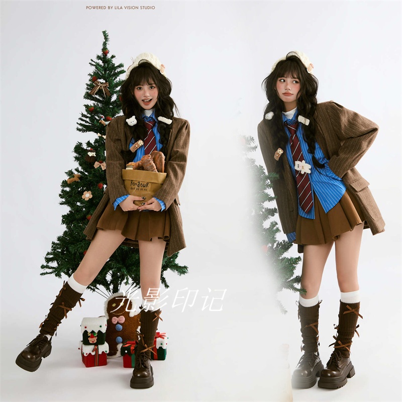 影楼新款圣诞节主题复古学院风jk制服套装女高级感气质写真摄影服