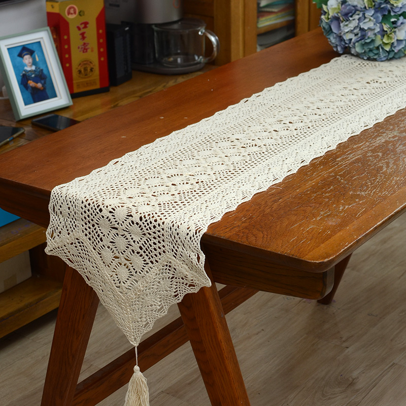 镂空田园棉线仿钩针桌旗美式复古餐桌桌布茶几垫电视柜五斗柜盖布