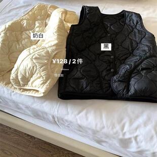 METWO 2242三明治2.0v领保暖菱格马甲女2025年冬季无袖坎肩内搭