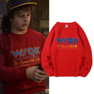 怪奇物语5周边同款WSQK电台圆领卫衣加绒男女宽松长袖内搭上衣潮