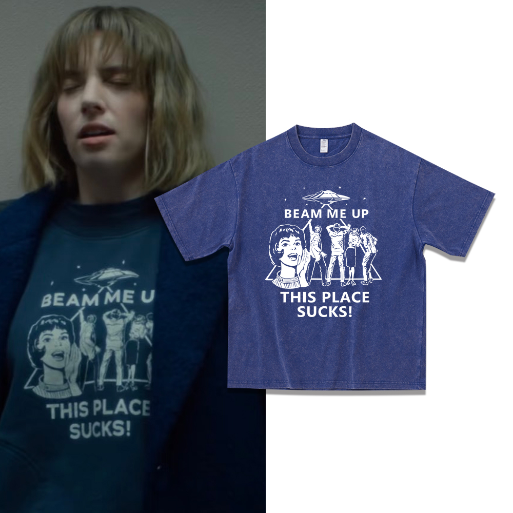 怪奇物语第五季罗宾robin同款短袖t恤男女没事做旧印花重磅半袖潮