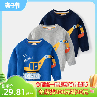 童装春冬双层毛衣套头男童圆领潮范儿童卡通长臂挖机针织衫上衣潮