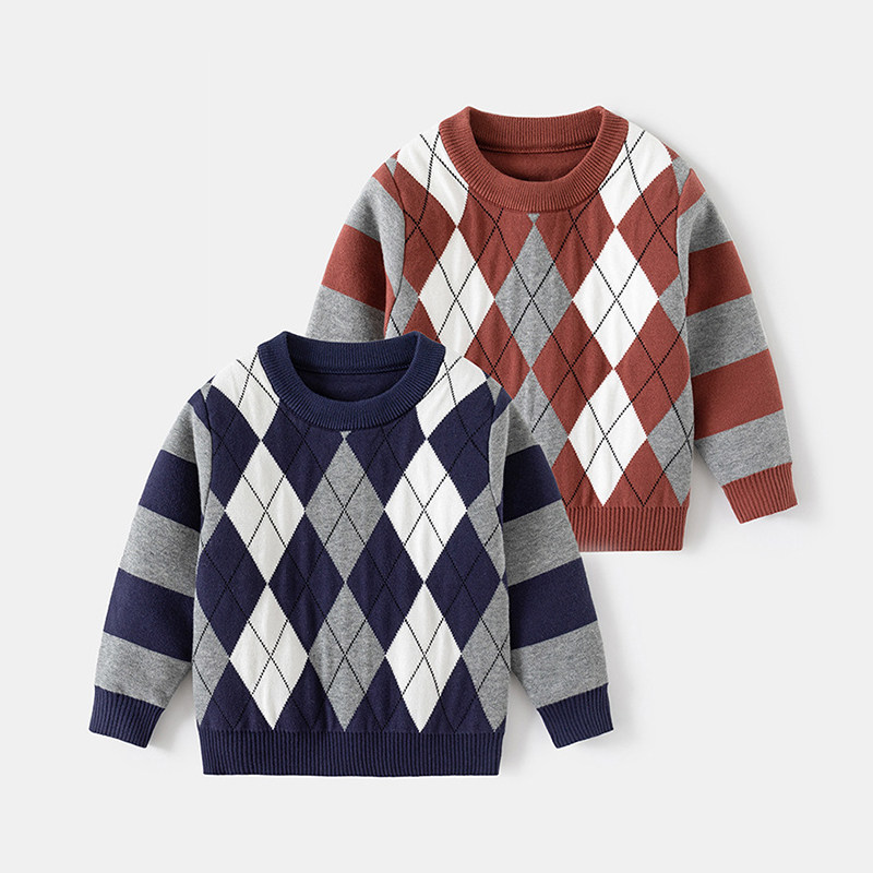 儿童针织毛衣秋冬新款男童菱形图案宝宝保暖套头加厚双层毛线衫潮,童装/婴儿装/亲子装,毛衣/针织衫,淘宝优惠券,粉丝福利购,淘宝优惠卷