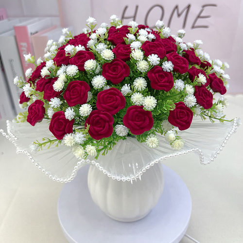 温馨玫瑰花亚克力植绒串珠散珠