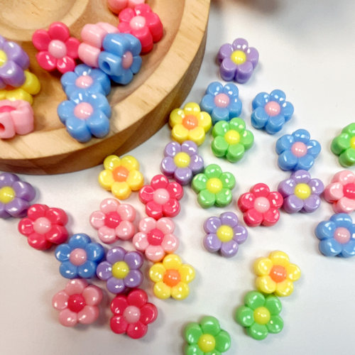 12mm实色珠通孔梅花花朵diy儿童手工串珠编织手链珠子珠中珠散珠