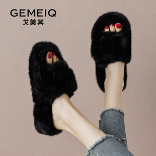 戈美其棉拖鞋女士春季2025新款加绒保暖居家舒适厚底棉鞋子毛毛鞋