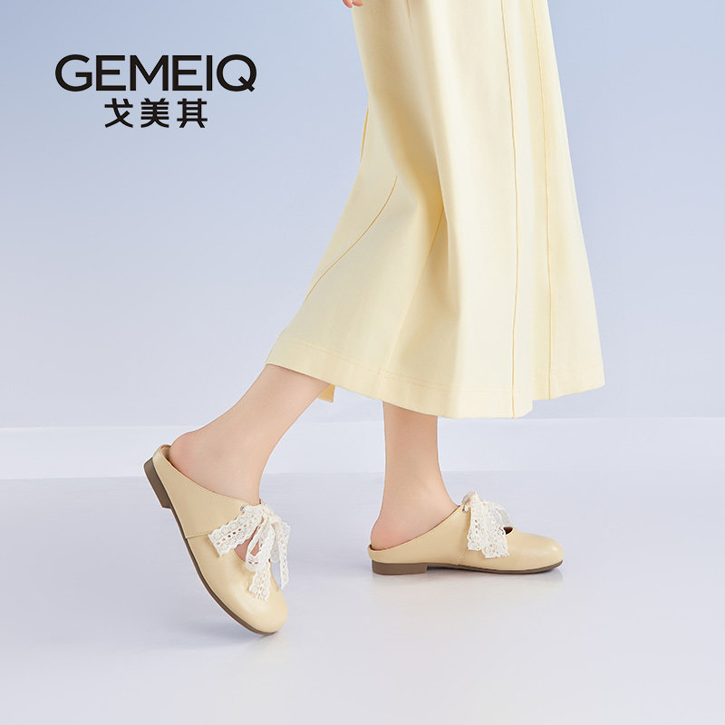 戈美其蕾丝蝴蝶结包头穆勒鞋图片
