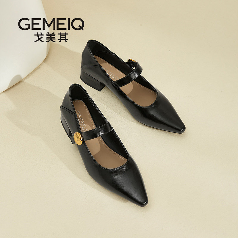 戈美其黑色尖头单鞋女2025秋季新款配裙子中跟通勤百搭玛丽珍女鞋,女鞋,玛丽珍鞋,淘宝优惠券,粉丝福利购,淘宝优惠卷