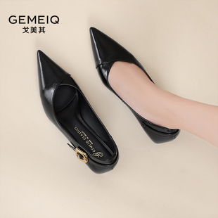 戈美其春季新款法式气质时尚尖头英伦风小皮鞋女酒杯跟高跟鞋