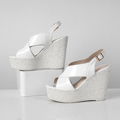 女白色百搭真皮松糕底超高跟鱼嘴鞋 北西迪夏季 11CM厚底坡跟凉鞋 潮