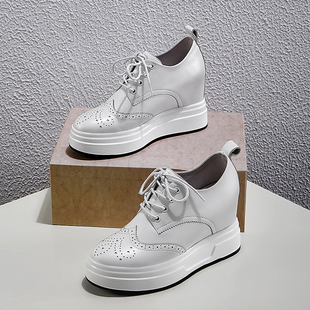 百搭松糕底布洛克女鞋 北西迪真皮内增高小白鞋 女9cm厚底坡跟单鞋