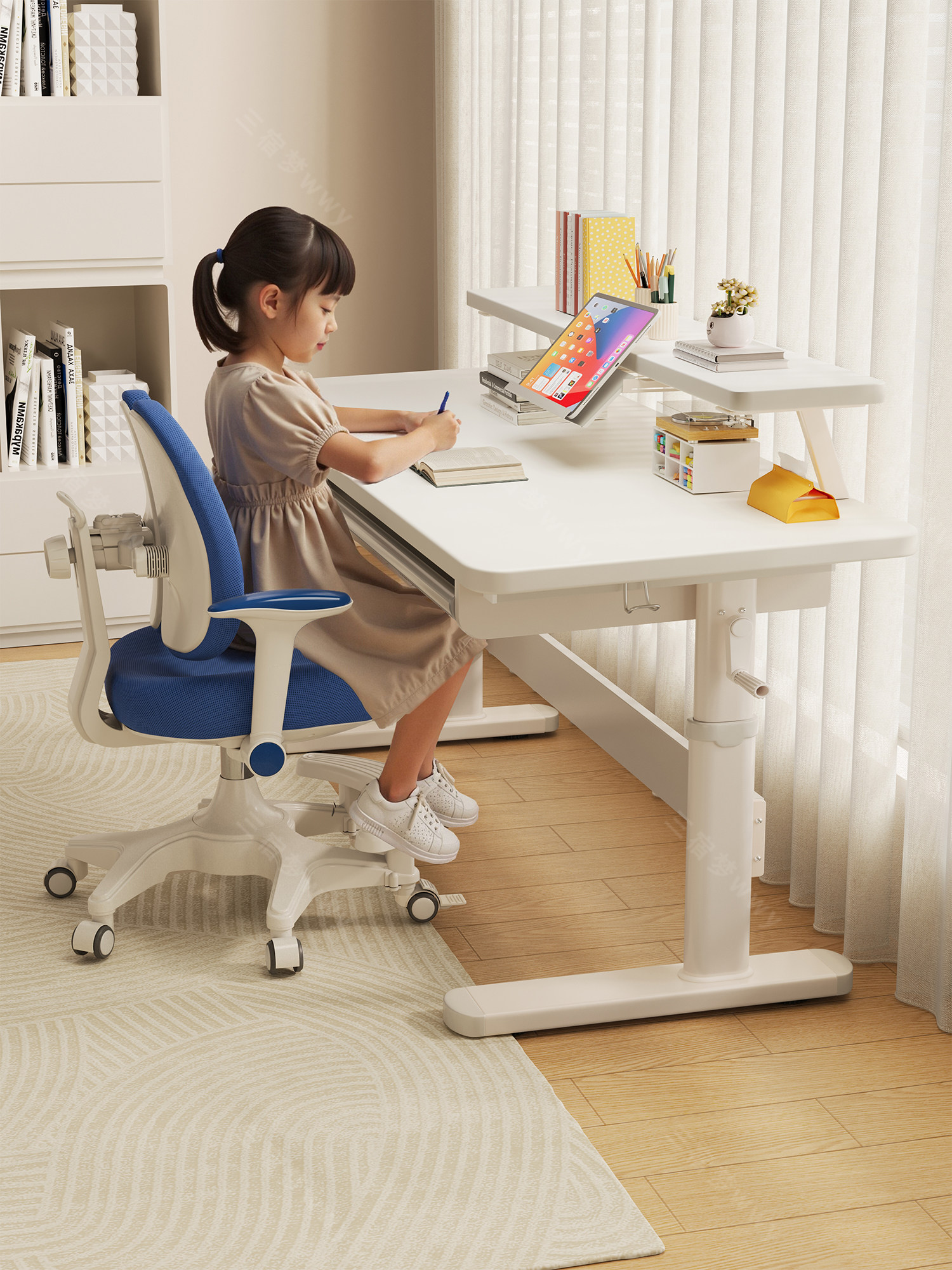 国家补贴实木升降大白桌儿童学习书桌学生家用写作业桌椅套装,住宅家具,儿童学习桌,淘宝优惠券,粉丝福利购,淘宝优惠卷