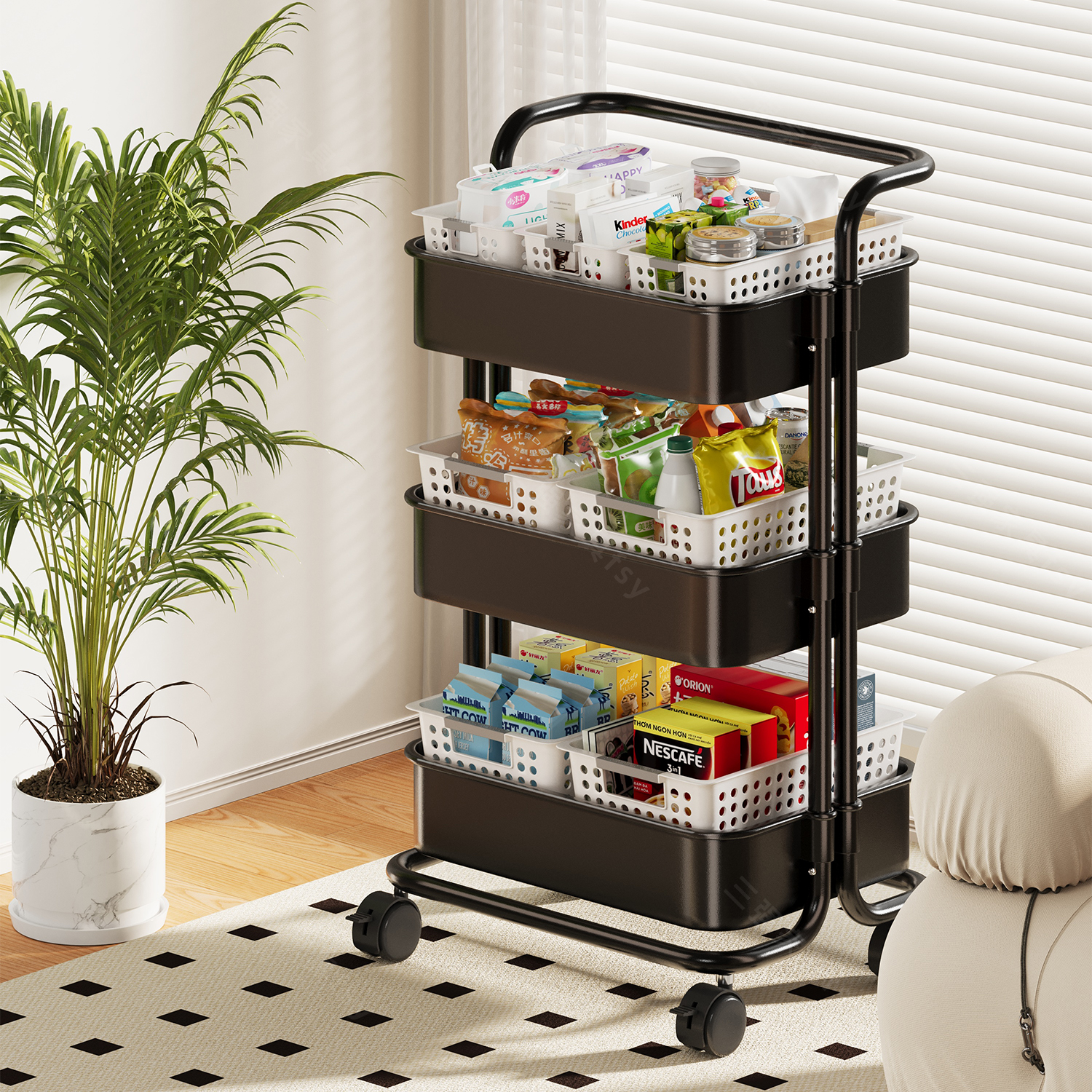 小推车置物架卧室落地可移动收纳