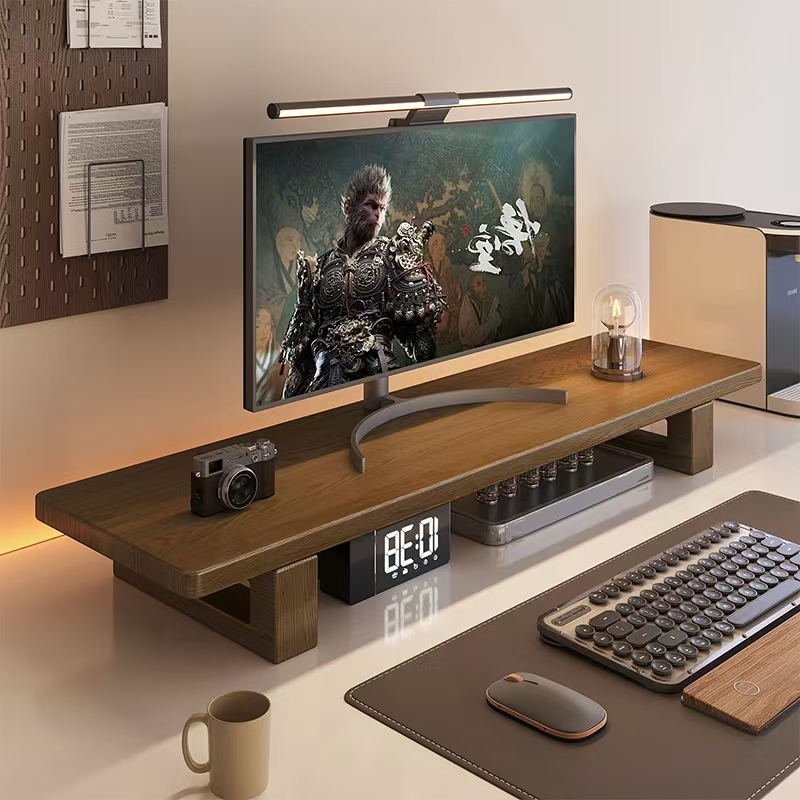 台式实木电脑显示器增高架办公室桌面收纳架置物架屏幕托架支架