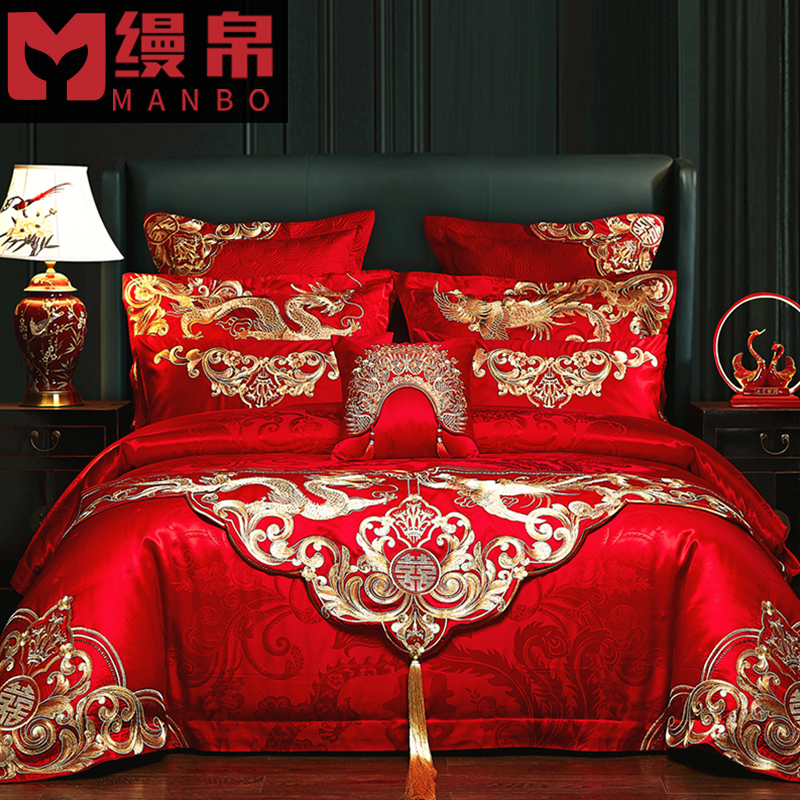 新中式100s提花龙凤长绒棉贡缎