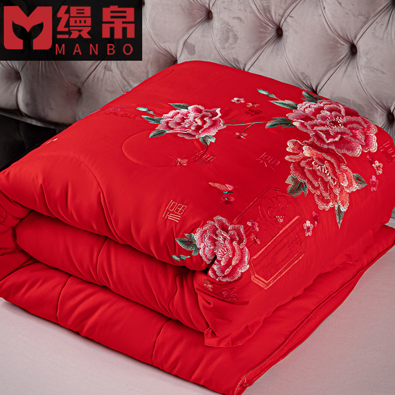 婚庆被大红刺绣喜被婚被春秋被芯加厚冬被子结婚房陪嫁中式绣花被