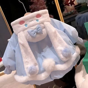 女童加绒玉桂狗棉服冬装新款棉衣宝宝保暖中长款外套卡通棉袄可爱