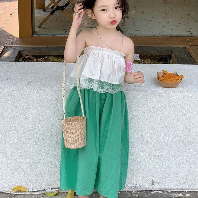韩版女童2025夏季新款甜美蕾丝花