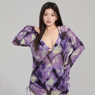 小楠泳衣 纯欲性感比基尼三件套微胖显瘦出片海岛度假泳衣女 大码