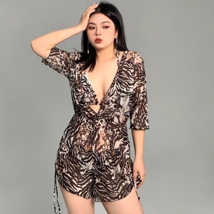 小楠泳衣 欧美风纯欲性感豹纹动物纹比基尼bikini三件套显瘦 大码