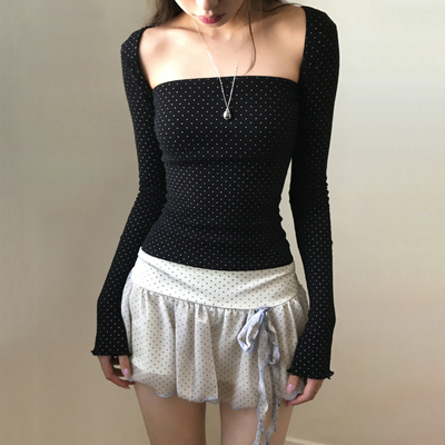 韩系复古圆点撞色背心坎肩两件套