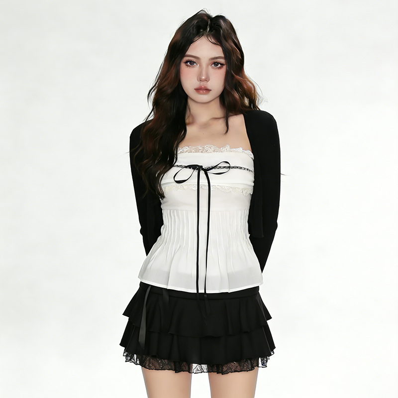 FabGirls 法式少女花边拼接蝴蝶结绑带抹胸背心 百搭甜美显瘦上衣,女装/女士精品,抹胸,淘宝优惠券,粉丝福利购,淘宝优惠卷