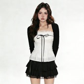 少女花边拼接蝴蝶结绑带抹胸背心 FabGirls 法式 百搭甜美显瘦上衣