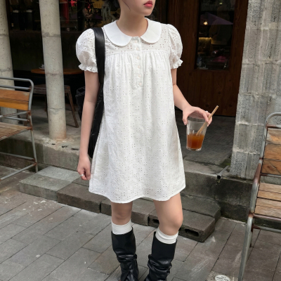 法式少女排扣拼接肌理感连衣裙