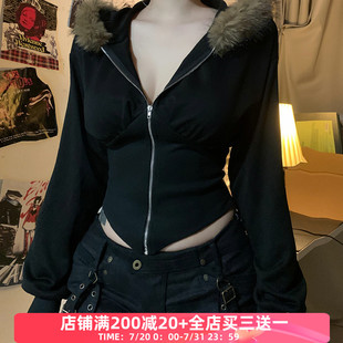 上衣 FabGirls 冬季 时节收腰毛毛领连帽卫衣问题 小众百搭显瘦开衫