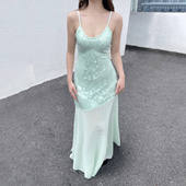 FabGirls 海岛人鱼姬亮片拼接珠光闪闪吊带裙 小众百搭显瘦长裙