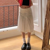 FabGirls 复古miu风小波点打褶低腰半身裙 小众百搭显瘦中长裙