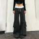 FabGirls 小众百搭显瘦休闲裤 复古工装 风蕾丝拼接撞色口袋梭织裤